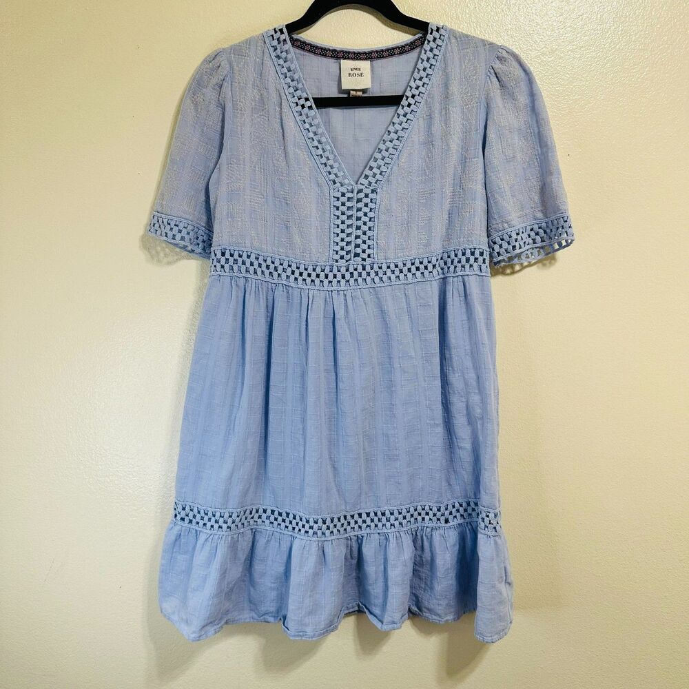 Knox Rose Women's Coastal Grandma Mini Dress Size S Crochet Inserts Needlepoint